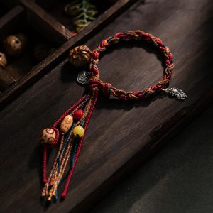 Buddha Stones Tibetan Handmade Colorful Thread 925 Sterling Silver Koi Fish Protection Strength String Bracelet Bracelet BS 17-19cm