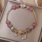 Buddha Stones Strawberry Quartz Moonstone Moon Star Love Bracelet Bracelet BS 5
