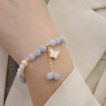 Buddha Stones Natural Aquamarine Pearl Healing Ginkgo Leaf Butterfly Charm Bracelet Bracelet BS Pearl Aquamarine Butterfly(Wrist Circumference 12-14cm)