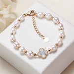 Buddha Stones Pearl Four Leaf Clover Wealth Chain Bracelet Bracelet BS White Four Leaf Clover