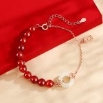 Buddha Stones 925 Sterling Silver Natural Red Agate White Jade Peace Buckle Confidence Bracelet Bracelet BS 1