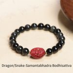 Buddha Stones Chinese Zodiac Natal Buddha Natural Black Obsidian Cinnabar Purification Bracelet Bracelet BS 8mm Dragon/Snake-Samantabhadra Bodhisattva(Wrist Circumference 14-17cm)