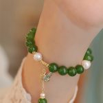 Buddha Stones Natural Green Chalcedony Pearl Butterfly Courage Strength Bracelet Bracelet BS 4