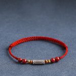 Buddha Stones 925 Sterling Silver Koi Fish Cinnabar Bead Wealth Handcrafted Braided Bracelet Anklet Bracelet Anklet BS 13