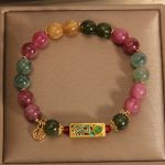 Buddha Stones Colorful Tourmaline Positive Fu Character Charm Bracelet Bracelet BS 3