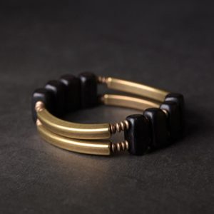 Buddha Stones Tibetan Ebony Wood Copper Balance Double Layer Bracelet Bracelet BS 18cm