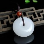Buddha Stones Round Hetian White Jade Peace Buckle Blessing Necklace Pendant Necklaces & Pendants BS 5