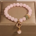 Buddha Stones Natural Pink Crystal Four Leaf Clover Soothing Bracelet Bracelet BS 3