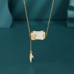 Buddha Stones 925 Sterling Silver 22K Gold Hetian White Jade Bamboo Leaf Luck Necklace Pendant Bracelet Bracelet Necklaces & Pendants BS 925 Sterling Silver 22K Gold Necklace