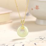 Buddha Stones 925 Sterling Silver Ginkgo Leaf Butterfly Rose Chalcedony Hetian Jade Peace Buckle Fu Character Harmony Necklace Pendant Necklaces & Pendants BS Auspicious Cloud Fu Character Hetian Jade