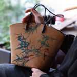 Buddha Stones Vintage Bamboo Magpie Peony Butterfly Large Capacity Shoulder Bag Handbag Shoulder Bag BS 1