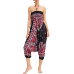 Buddha Stones Two Style Wear Sunflower Loose Smocked Harem Trousers Jumpsuit High Waist Pants Harem Pants BS 4