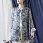 Buddha Stones Birds Flowers Geometry Frog-Button Long Sleeve Ramie Linen Jacket Shirt 18