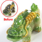 Buddha Stones Color Changing Small PiXiu Copper Coins Resin Tea Pet Wealth Home Figurine Decoration Decorations BS Green Pixiu 11*5.5*4.5cm