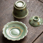 Buddha Stones Green Porcelain Butterfly Flower Salmon Fish Ceramic Gaiwan Sancai Teacup Kung Fu Tea Cup And Saucer With Lid Cup BS 5