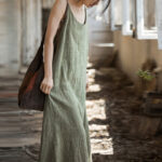 Buddha Stones Summer Spaghetti Strap Handmade Tie Dye Linen Midi Cami Dress Midi Dress BS 10