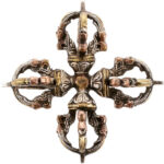 Buddha Stones Tibetan Handmade 5 Prong Double Dorje Copper Iron Thunderbolt Strength Vajra Double Dorje BS 13