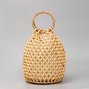 Buddha Stones Hand-woven Wooden Beads Bamboo Handle Shoulder Bag Handbag Handbags BS Yellow 20*20*28.6cm
