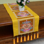 Buddha Stones Prayer Altar Mat Man-Bcu Kalachakra Endless Knot Vajra Tibetan Auspicious Symbols Tassels Table Runner Prayer Altar BS 8 Auspicious Symbols Gold 190*33cm
