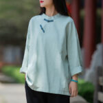 Buddha Stones Ramie Linen Loose Blouse Women Long Sleeve Shirt Chinese Hanfu Top Long Sleeve Shirt BS 1