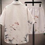 Buddha Stones Landscape Coconut Trees Magpie Pattern Short Sleeve Shorts Men's Set Men's Meditation Cloth BS 14