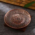 Buddha Stones Lotus Dragon Phoenix Eight Auspicious Symbols Zinc Alloy Incense Stick Holder Healing Incense Burner Decoration Incense Burner BS Auspicious Lotus Brown(With Nine Incense Stick Hole)