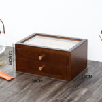 Buddha Stones Retro Solid Wood Jewelry Box Jewelry Storage Box With Drawer Jewelry Box BS Two Layers Dark Color 28*19*13.5cm