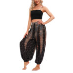 Buddha Stones Peacock Feather Pattern Loose Harem Trousers Women's Yoga Pants Women's Harem Pants BS Black(Waist 60-95cm/Hips 170cm/Length 98cm)