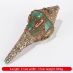 Buddha Stones Tibetan Handmade Engraved Shankha Double Dorje Buddha Conch Shell Wealth Positive Decoration Decorations BS Double Dorje 31*12cm