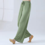 Buddha Stones Loose Modal Drawstring Wide Leg Pants For Yoga Dance Wide Leg Pants BS Light Green 3XL(Waist 70cm/Hips 116.5cm/Length 104cm)