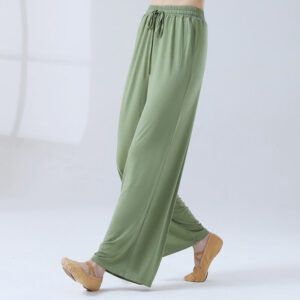 Buddha Stones Loose Modal Drawstring Wide Leg Pants For Yoga Dance Wide Leg Pants BS Light Green 3XL(Waist 70cm/Hips 116.5cm/Length 104cm)