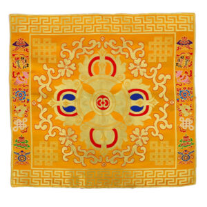 Buddha Stones Flower Endless Knot Prayer Altar Mat Healing Meditation 8 Auspicious Symbols Mat Table Runner Prayer Altar BS Flower Yellow