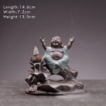 Buddha Stones Little Monk Ceramic Lotus Blessing Incense Burner Decoration Decorations Incense Burner BS Fortune Buddha