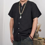 Buddha Stones Men's Short Sleeve Button Down Cotton Linen Shirt Men's Shirts BS Black 3XL(Fit for US/UK/AU44; EU54)