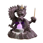 Buddha Stones Auspicious Dragon Ceramic Backflow Smoke Fountain Meditation Healing Incense Burner Led Ball Decoration Incense Burner BS 11