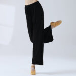 Buddha Stones Loose Modal Drawstring Wide Leg Pants For Yoga Dance Wide Leg Pants BS Black 3XL(Waist 70cm/Hips 116.5cm/Length 104cm)