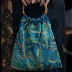 Buddha Stones Blue Green Bamboo Leaves Bamboo Handles Handbag Handbags BS 1