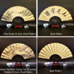 Buddha Stones Great Wall Mountains Trees Crane Bamboo Handheld Silk Bamboo Folding Fan 33.5cm Folding Fan BS 14