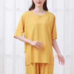 Buddha Stones 2Pcs Half Sleeve T-Shirt Pants Meditation Zen Tai Chi Cotton Linen Clothing Unisex Set Women's Meditation Cloth BS 5