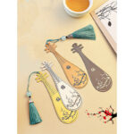 Buddha Stones Classical Musical Instruments Pipa Guzheng Guqin Ruan Metal Bookmarks Tassel With Gift Box Bookmarks BS 29