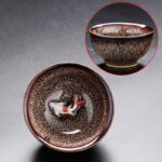 Buddha Stones Small Koi Fish Kiln Change Chinese Jianzhan Ceramic Teacup Kung Fu Tea Cup 60ml Jian Zhan Tea Cup BS Dark Purple 7.3cm*4cm*60ml