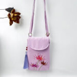 Buddha Stones Small Embroidered Flowers Crossbody Bag Shoulder Bag Double Layer Cellphone Bag Crossbody Bag BS Purple Red Spider Lily 13.5*19.5*2.5cm
