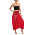 Buddha Stones Two Style Wear Peacock Feather Loose Smocked Harem Trousers Jumpsuit High Waist Pants Harem Pants BS 20