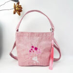 Buddha Stones Embroidery Wisteria Plum Lotus Cherry Blossom Cotton Linen Canvas Tote Crossbody Bag Shoulder Bag Handbag Crossbody Bag BS Light Pink Cherry Blossom Rabbit 19*20*10cm