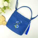 Buddha Stones Embroidery Wisteria Plum Lotus Cherry Blossom Cotton Linen Canvas Tote Crossbody Bag Shoulder Bag Handbag Crossbody Bag BS 22
