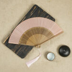 Buddha Stones Vintage Handheld Folding Fan With Bamboo Frames Folding Fan BS Pink