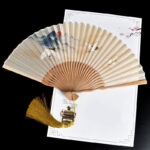 Buddha Stones Vintage Cloud Crane Pattern Handheld Bamboo Folding Fan Folding Fan BS Cloud Crane Brown
