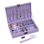 Buddha Stones Simple Design Jewelry Box Organizer Single Layer Flannel Jewelry Storage Box With Lock - Purple28cm*19cm*6.5cm - image 20