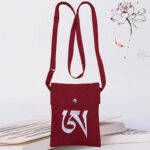 Buddha Stones Handmade OM Mantra Embroidered Spiritual Mind Practice Cotton Crossbody Bag Shoulder Bag Cellphone Bag Bag BS Dark Red Mantra Spiritual Practice Shoulder Bag