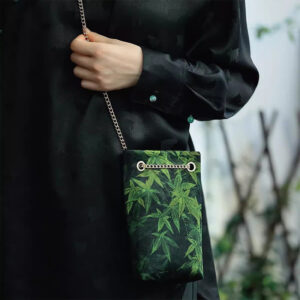 Buddha Stones Small Maple Leaf Persimmon Metal Chain Crossbody Bag Shoulder Bag Cellphone Bag Handbags BS Green Maple Leaf 20*12*4cm